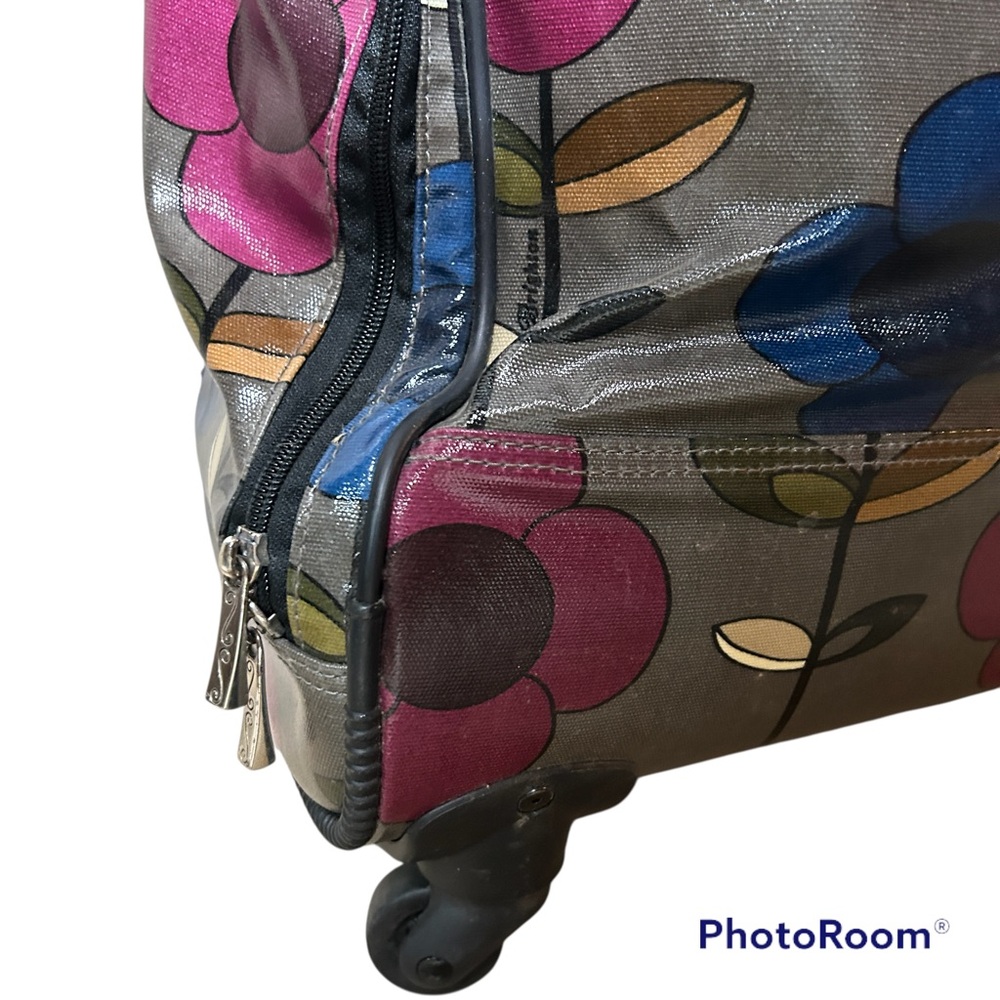 Brighten dark grey purple blue floral weekender spinner carry on luggage - Picture 3 of 12